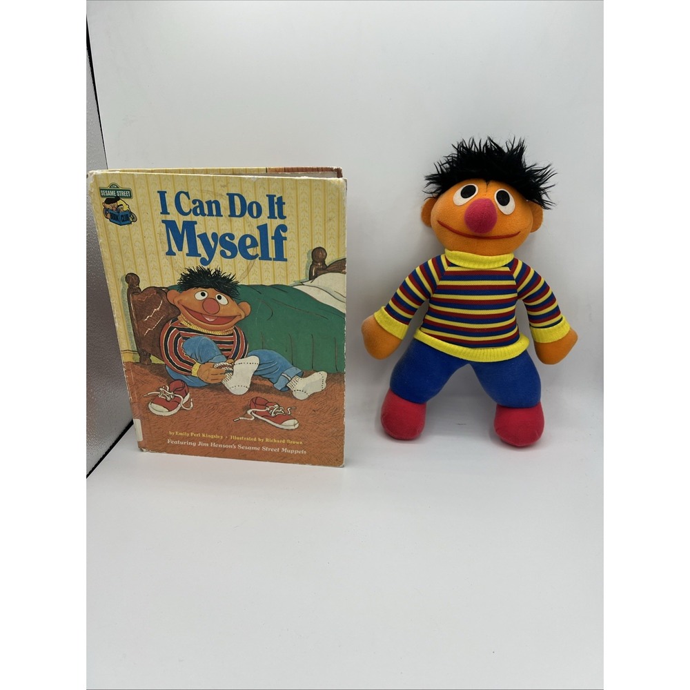 VTG 1980s Sesame Street Ernie Set-Hasbro Softies Plush & Hardcover Book